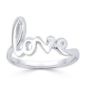 "Love" Word Cursive Script Right-Hand Ring in .925 Sterling Silver - Size 5